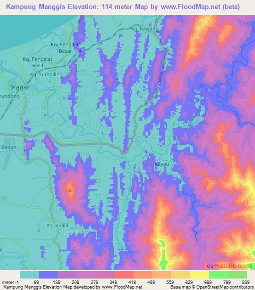 Kampung Manggis,Malaysia Elevation Map