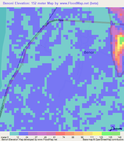 Benoni,Malaysia Elevation Map