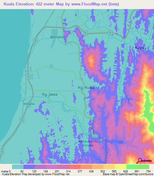 Kuala,Malaysia Elevation Map