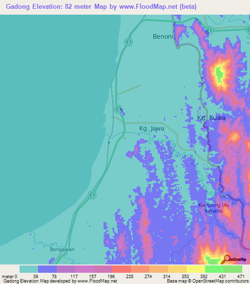 Gadong,Malaysia Elevation Map