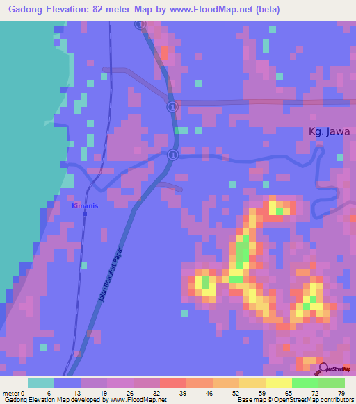 Gadong,Malaysia Elevation Map