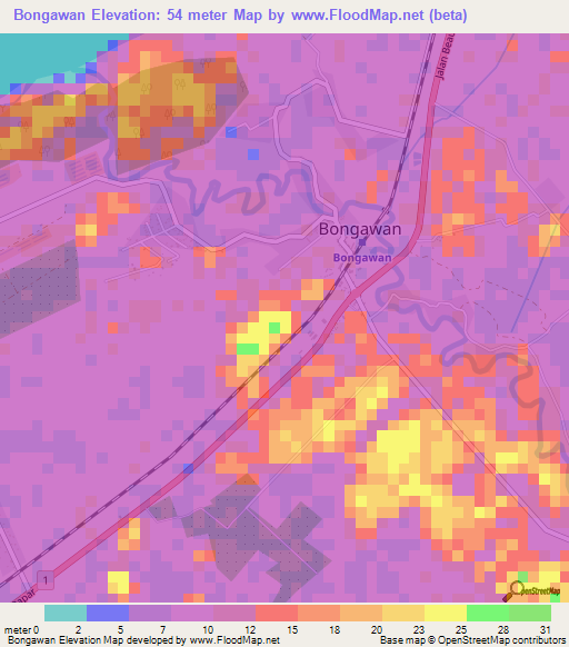 Bongawan,Malaysia Elevation Map