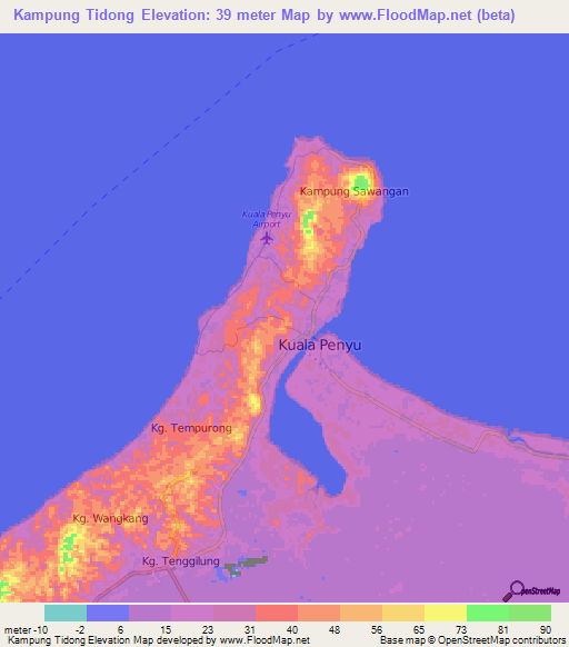 Kampung Tidong,Malaysia Elevation Map