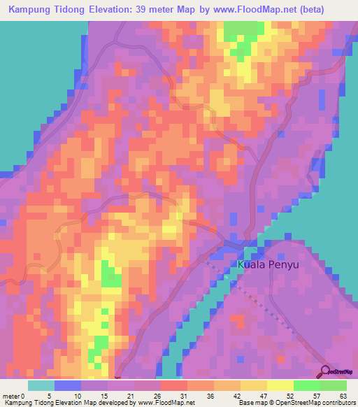 Kampung Tidong,Malaysia Elevation Map