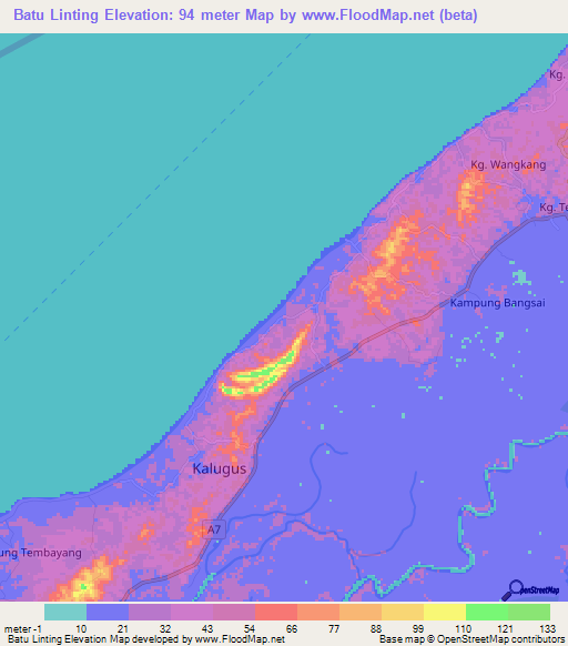 Batu Linting,Malaysia Elevation Map