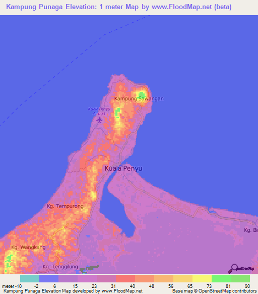 Kampung Punaga,Malaysia Elevation Map