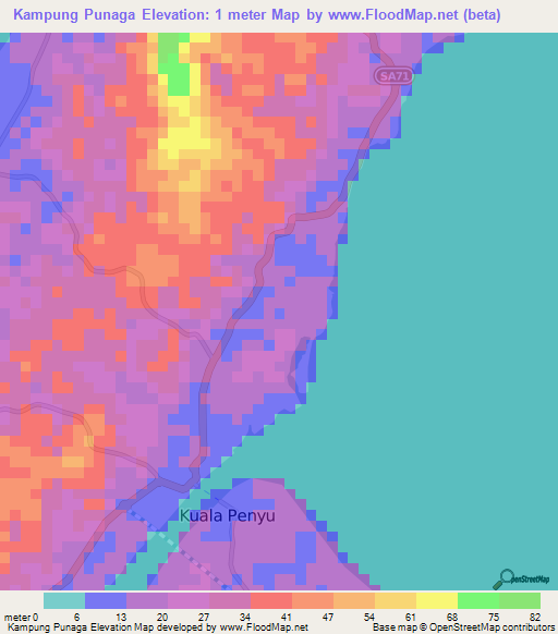 Kampung Punaga,Malaysia Elevation Map