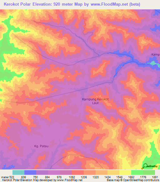 Kerokot Polar,Malaysia Elevation Map