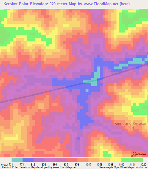 Kerokot Polar,Malaysia Elevation Map