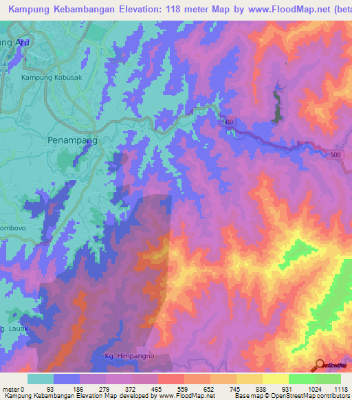 Kampung Kebambangan,Malaysia Elevation Map