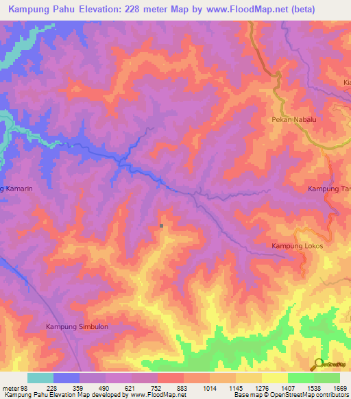 Kampung Pahu,Malaysia Elevation Map