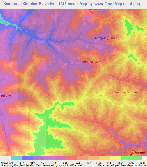 Kampung Kimolan,Malaysia Elevation Map