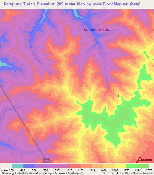 Kampung Tudan,Malaysia Elevation Map