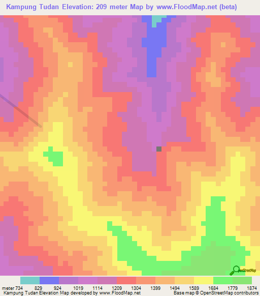 Kampung Tudan,Malaysia Elevation Map