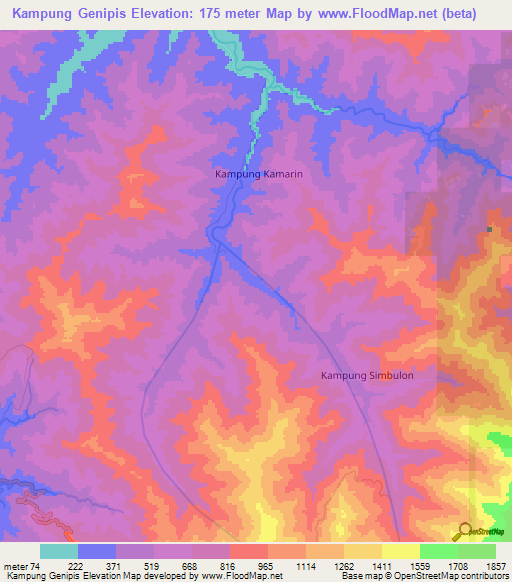 Kampung Genipis,Malaysia Elevation Map