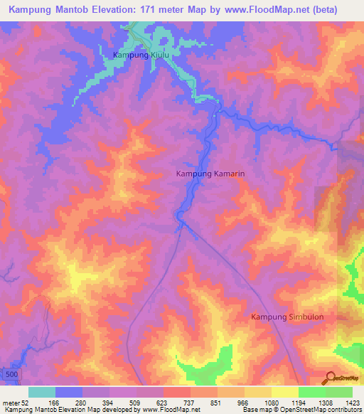 Kampung Mantob,Malaysia Elevation Map