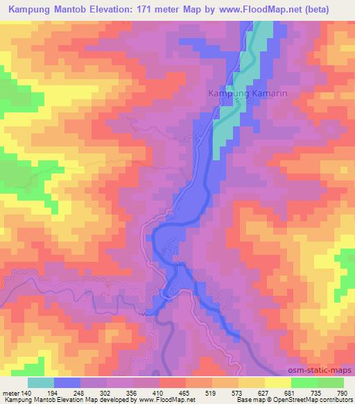 Kampung Mantob,Malaysia Elevation Map