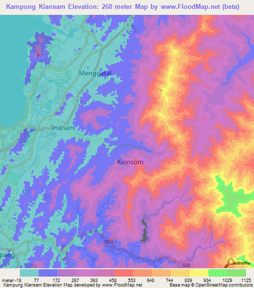 Kampung Kiansam,Malaysia Elevation Map