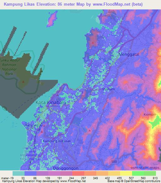 Kampung Likas,Malaysia Elevation Map