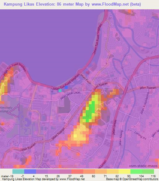 Kampung Likas,Malaysia Elevation Map