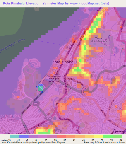 Kota Kinabalu,Malaysia Elevation Map