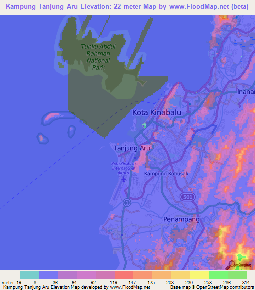 Kampung Tanjung Aru,Malaysia Elevation Map