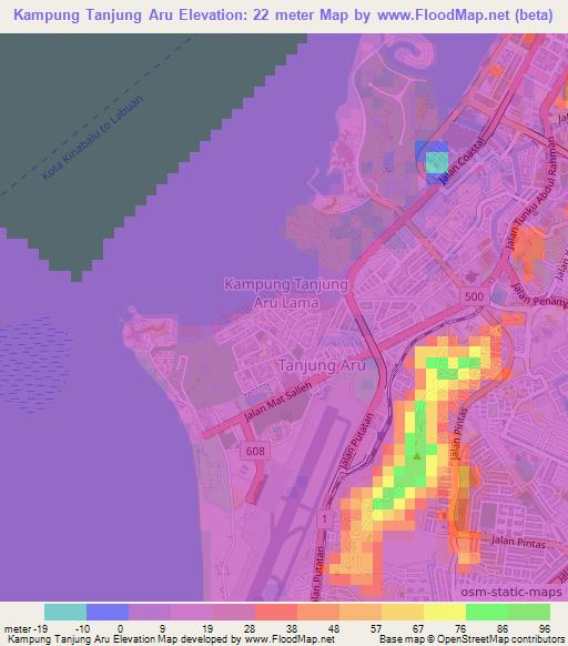 Kampung Tanjung Aru,Malaysia Elevation Map