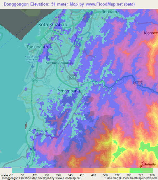 Donggongon,Malaysia Elevation Map