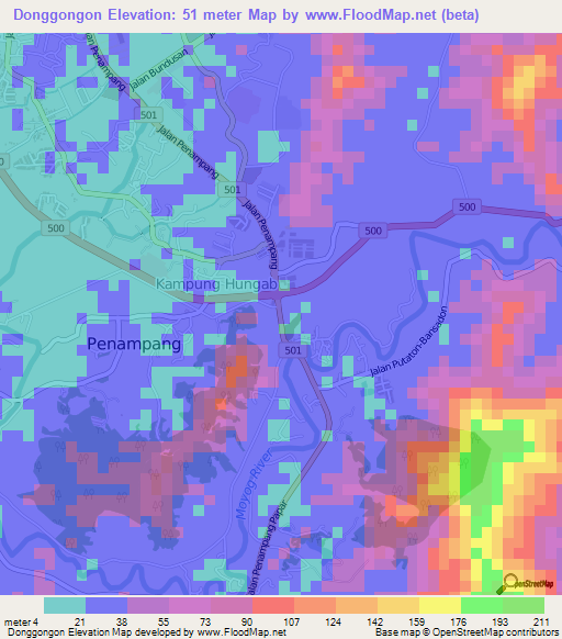 Donggongon,Malaysia Elevation Map