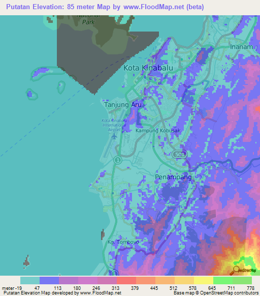 Putatan,Malaysia Elevation Map