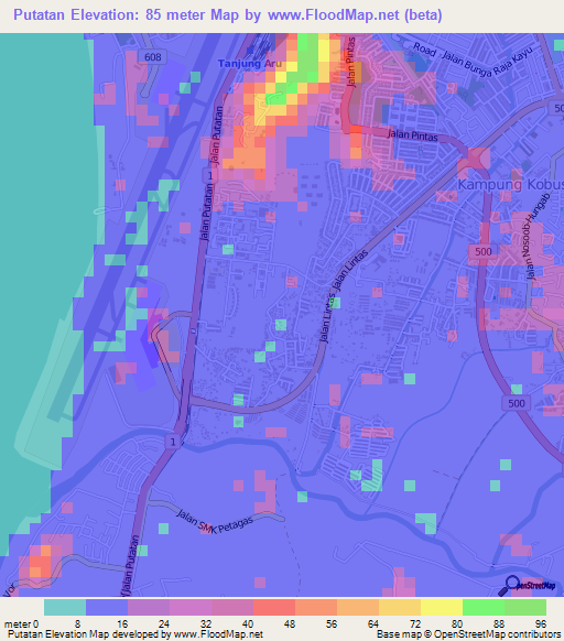 Putatan,Malaysia Elevation Map