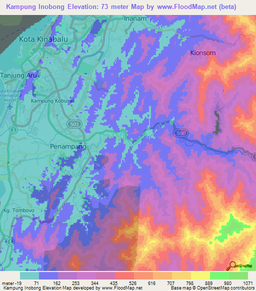 Kampung Inobong,Malaysia Elevation Map