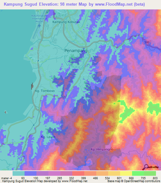 Kampung Sugud,Malaysia Elevation Map