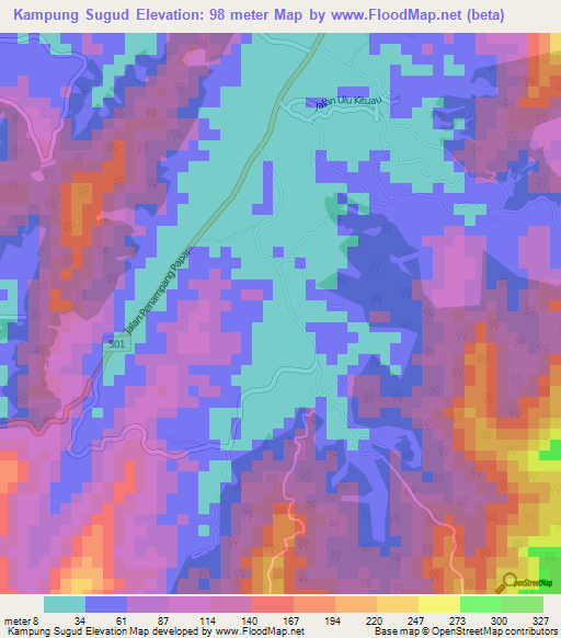 Kampung Sugud,Malaysia Elevation Map