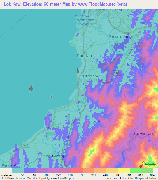 Lok Kawi,Malaysia Elevation Map