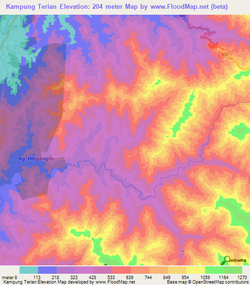 Kampung Terian,Malaysia Elevation Map