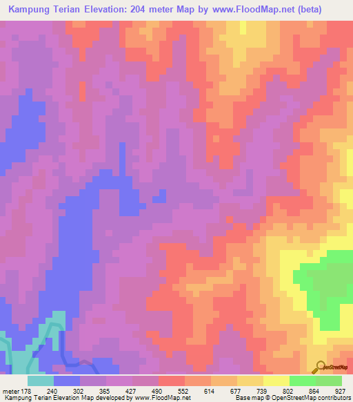 Kampung Terian,Malaysia Elevation Map