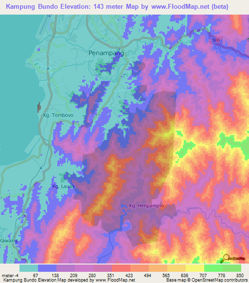 Kampung Bundo,Malaysia Elevation Map