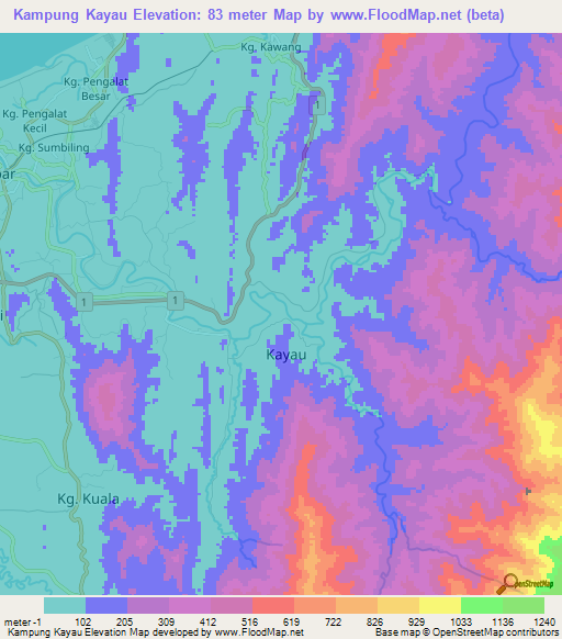 Kampung Kayau,Malaysia Elevation Map