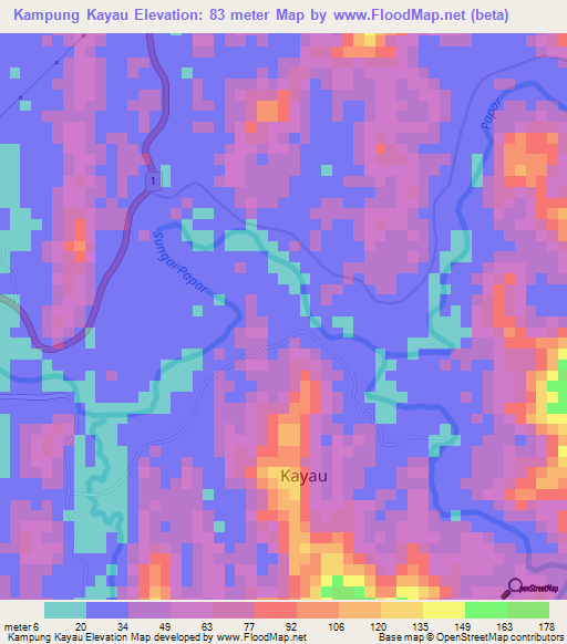 Kampung Kayau,Malaysia Elevation Map