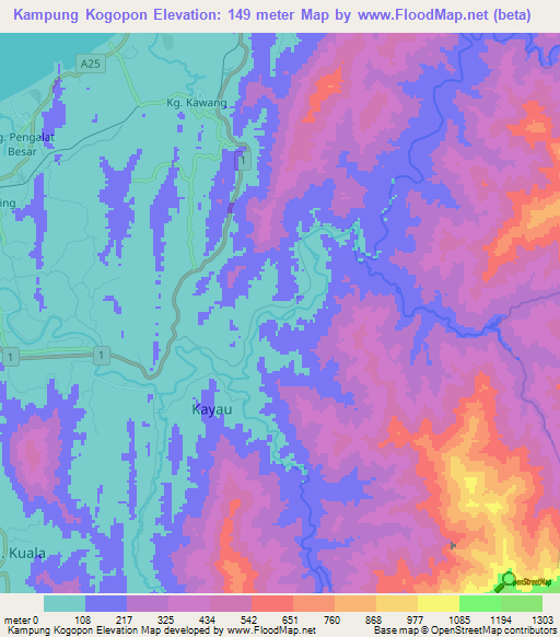 Kampung Kogopon,Malaysia Elevation Map