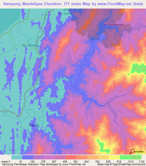 Kampung Mandalipau,Malaysia Elevation Map