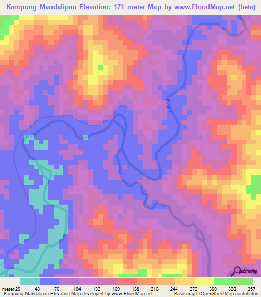 Kampung Mandalipau,Malaysia Elevation Map