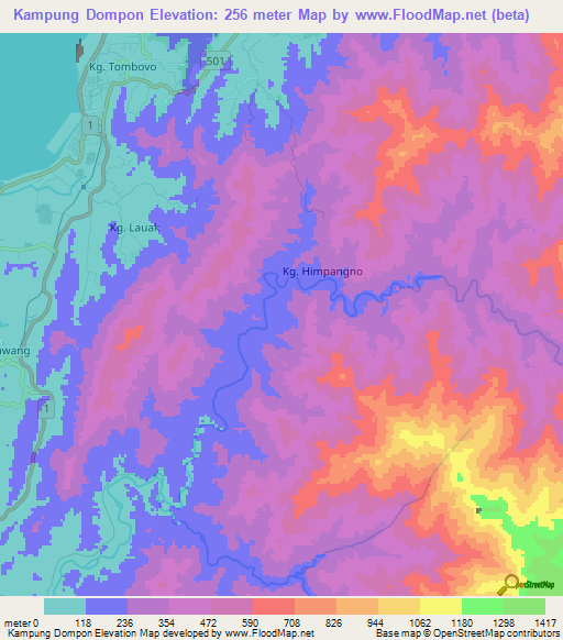 Kampung Dompon,Malaysia Elevation Map