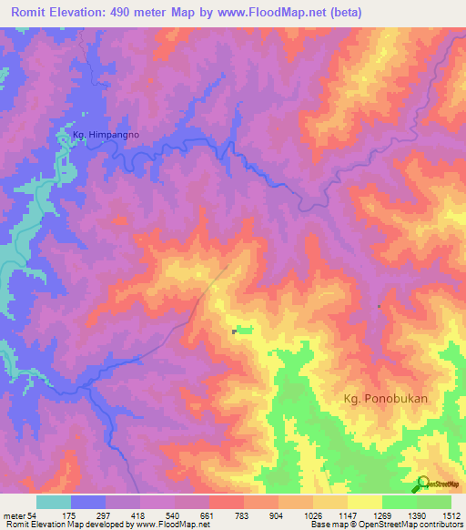 Romit,Malaysia Elevation Map