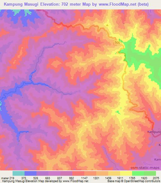 Kampung Masugi,Malaysia Elevation Map