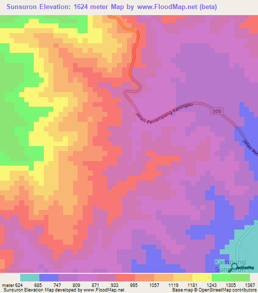 Sunsuron,Malaysia Elevation Map