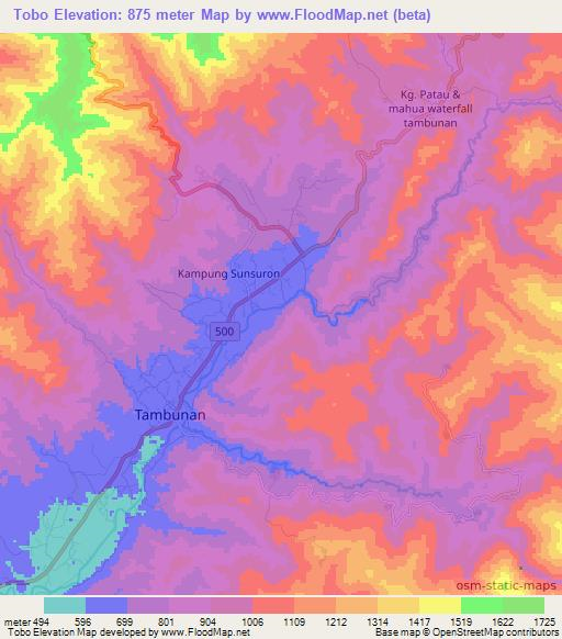 Tobo,Malaysia Elevation Map