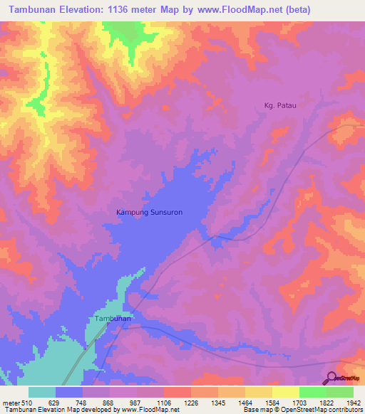 Tambunan,Malaysia Elevation Map