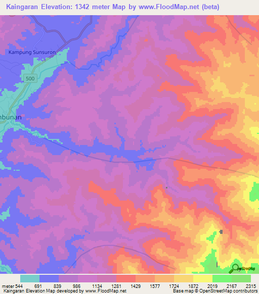 Kaingaran,Malaysia Elevation Map